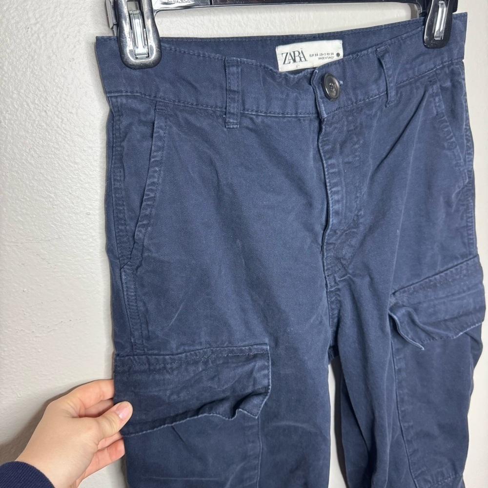 Zara High Rise Cargo Straight Leg Pant in Navy Blue - Picture 4 of 9